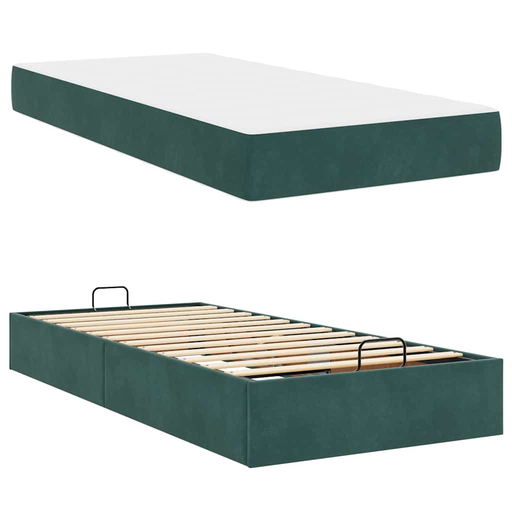 Sengeramme med madras 2 pcs Grøn Fløjl