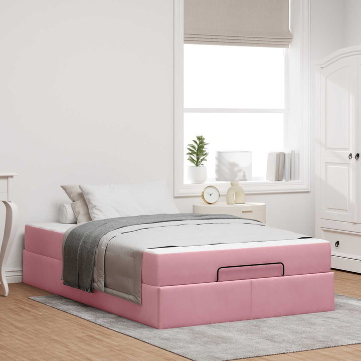 Sengeramme med madras 2 pcs Lyserød Fløjl