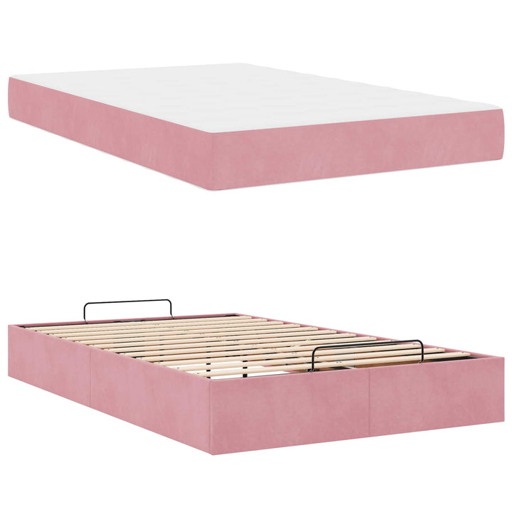 Sengeramme med madras 2 pcs Lyserød Fløjl