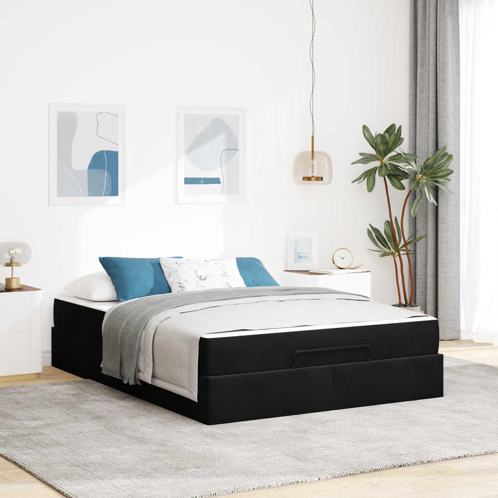 Sengeramme med madras 2 pcs Sort Fløjl