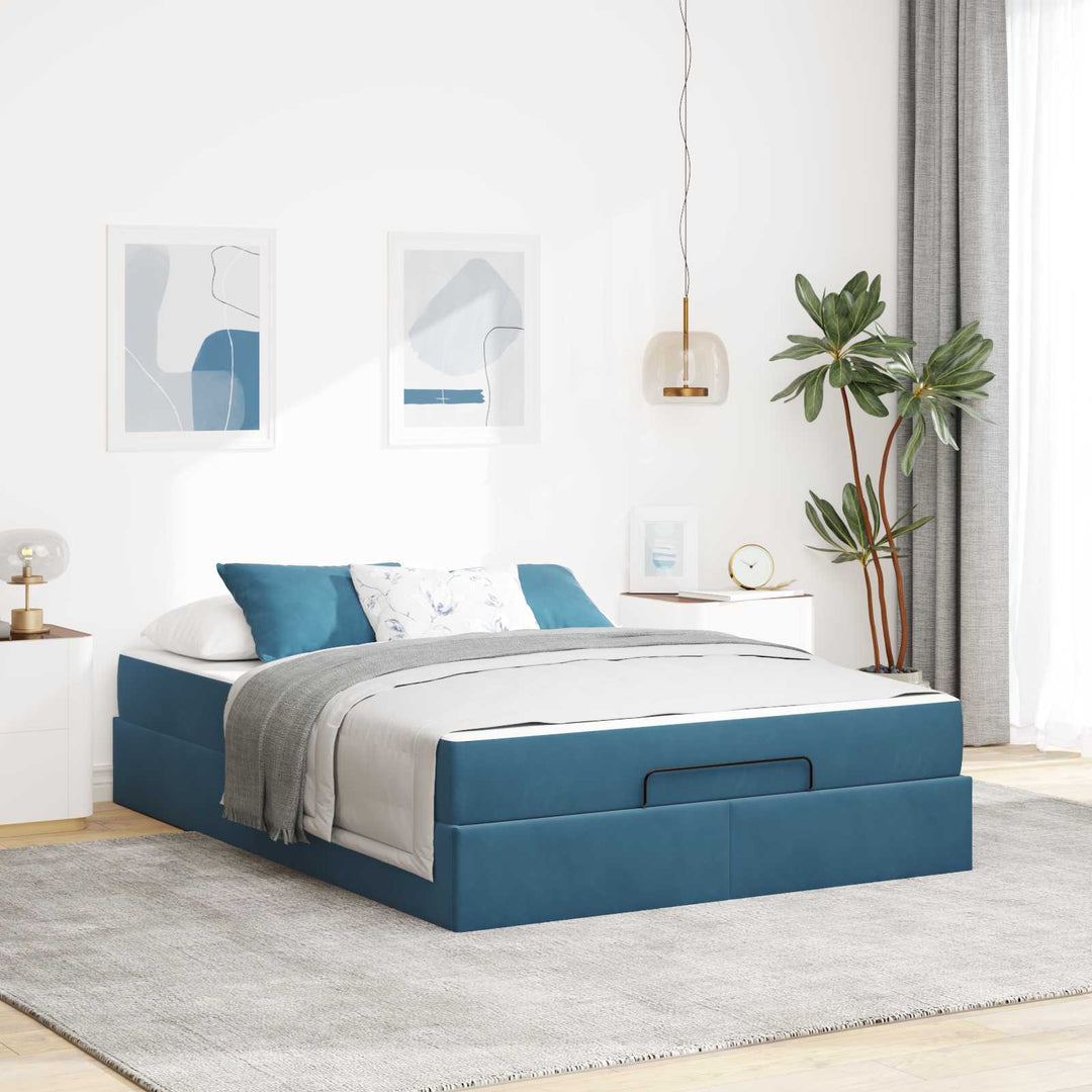 Sengeramme med madras 2 pcs Blå Fløjl