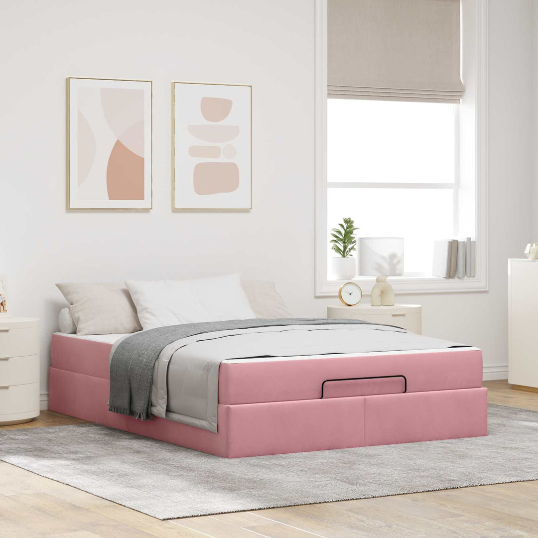 Sengeramme med madras 2 pcs Lyserød Fløjl