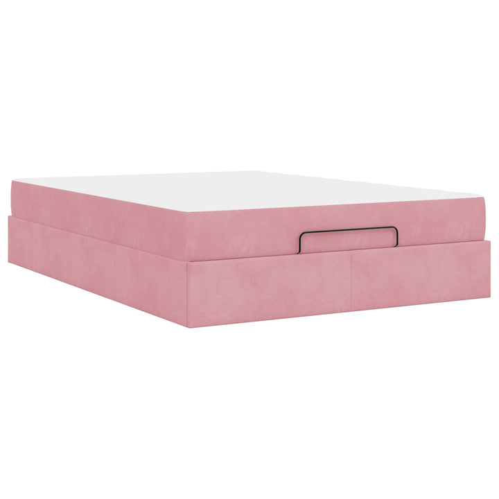Sengeramme med madras 2 pcs Lyserød Fløjl