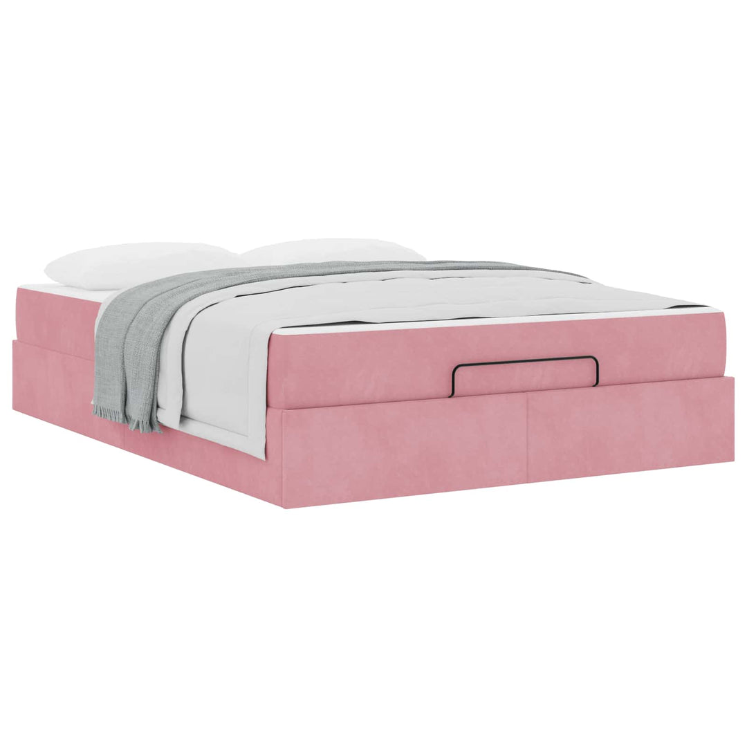 Sengeramme med madras 2 pcs Lyserød Fløjl