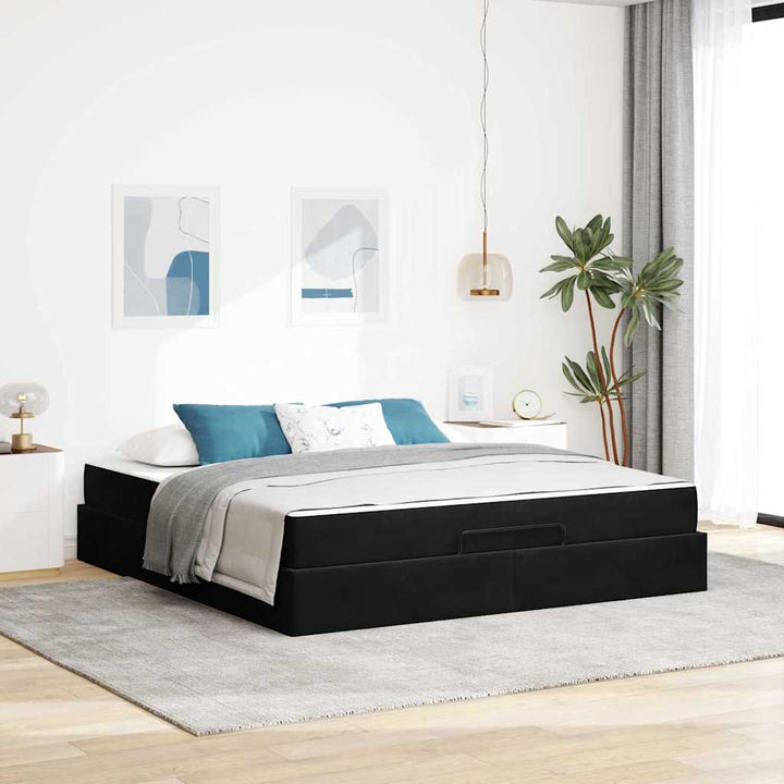 Sengeramme med madras 2 pcs Sort Fløjl