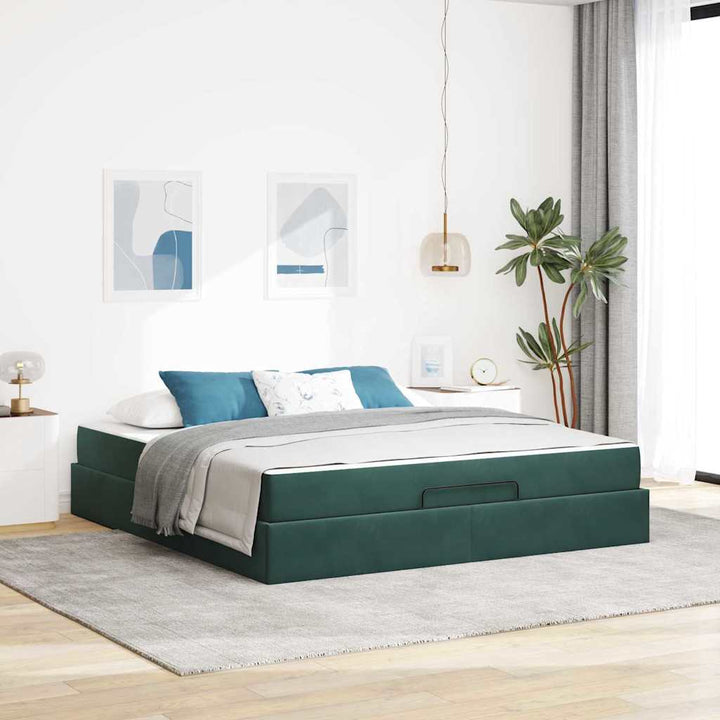 Sengeramme med madras 2 pcs Grøn Fløjl