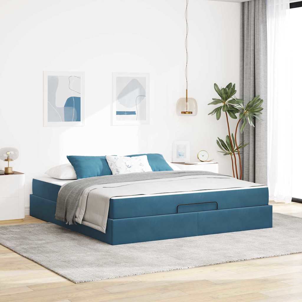 Sengeramme med madras 2 pcs Blå Fløjl
