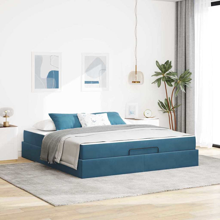 Sengeramme med madras 2 pcs Blå Fløjl