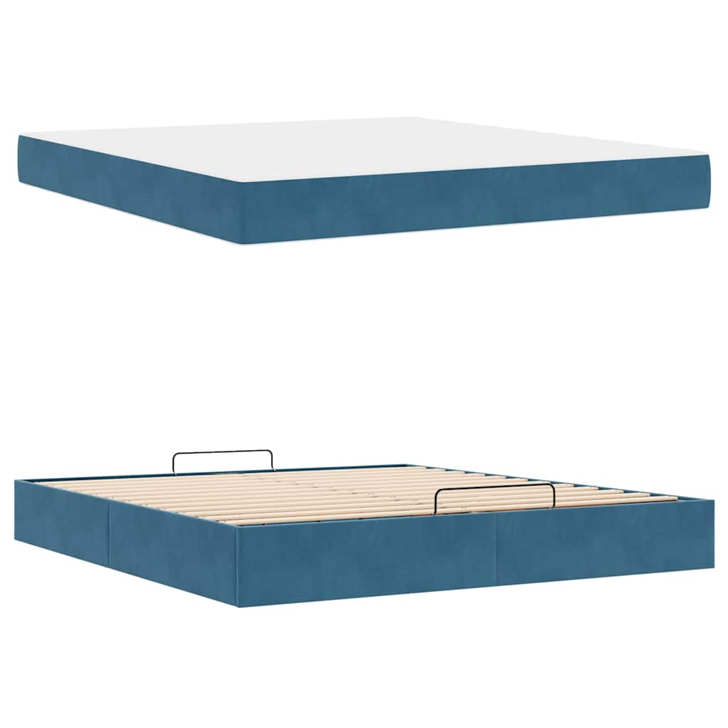 Sengeramme med madras 2 pcs Blå Fløjl