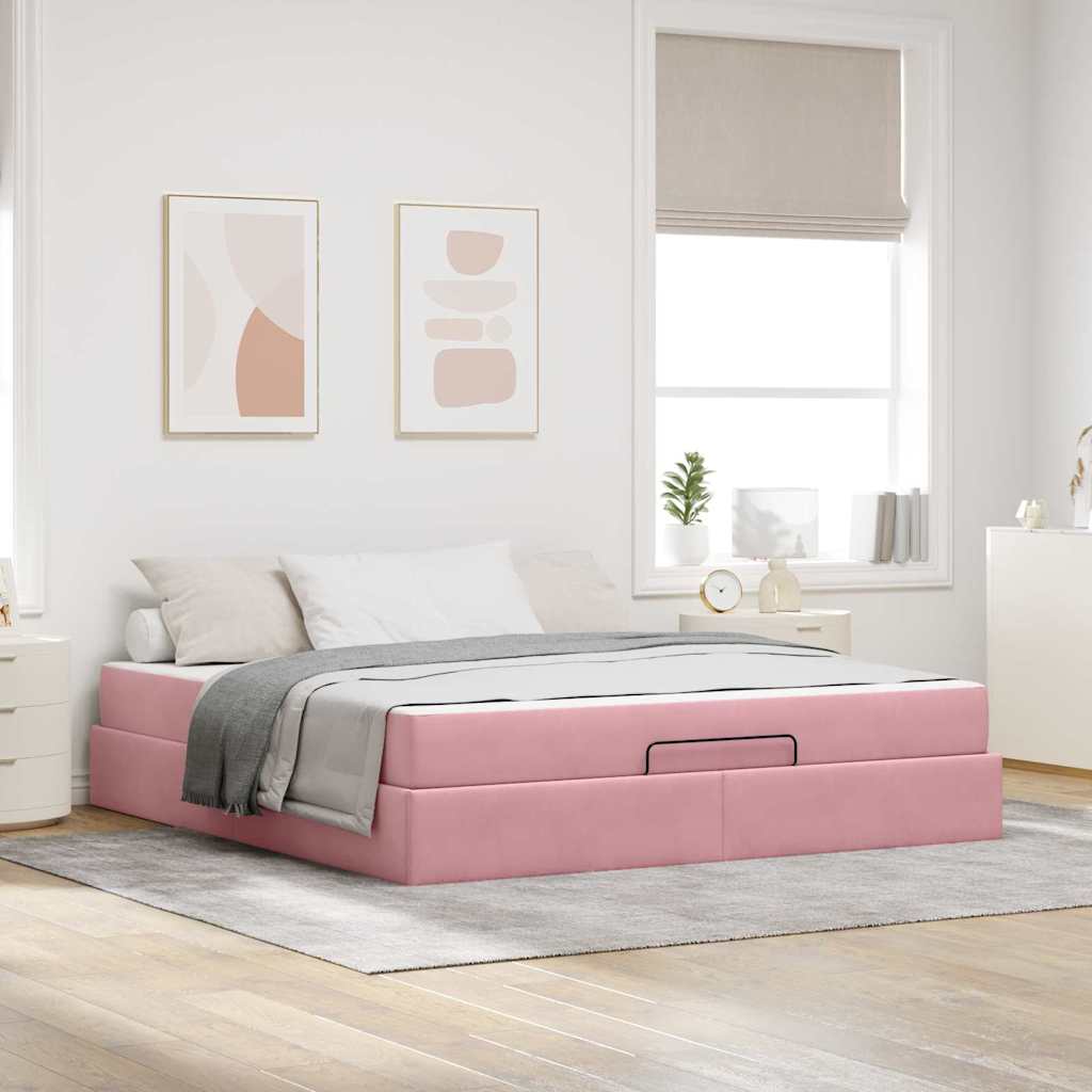 Sengeramme med madras 2 pcs Lyserød Fløjl