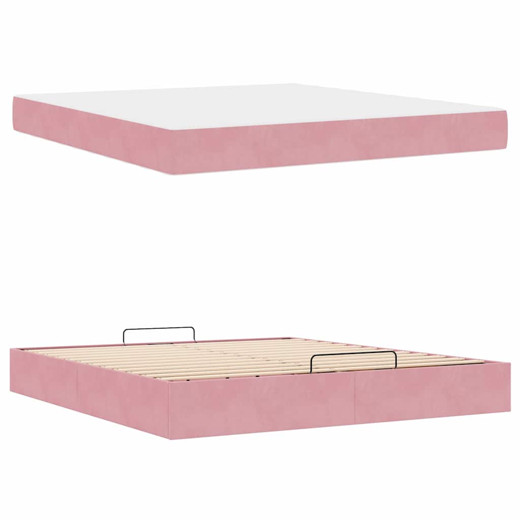Sengeramme med madras 2 pcs Lyserød Fløjl