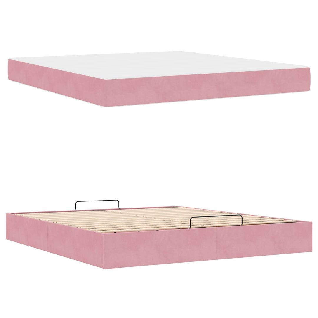 Sengeramme med madras 2 pcs Lyserød Fløjl