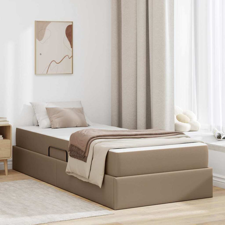 Seng med opbevaring og madras med madras 2 pcs Cappuccino Læder