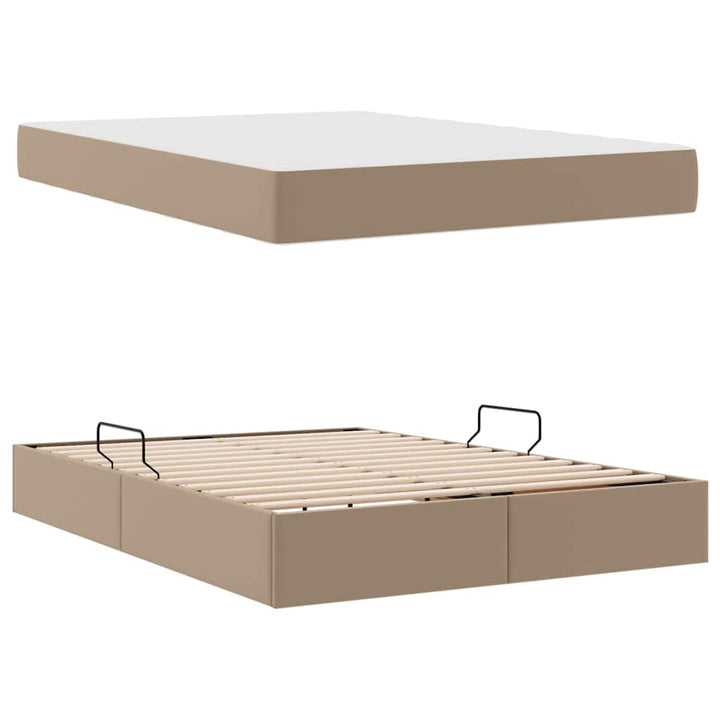Seng med opbevaring og madras med madras 2 pcs Cappuccino Læder