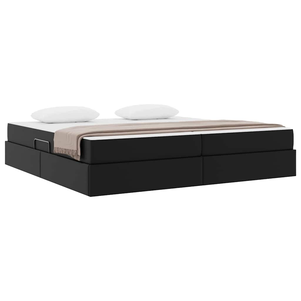 Seng med opbevaring og madras med opbevaring 2 stk. Sort Læder