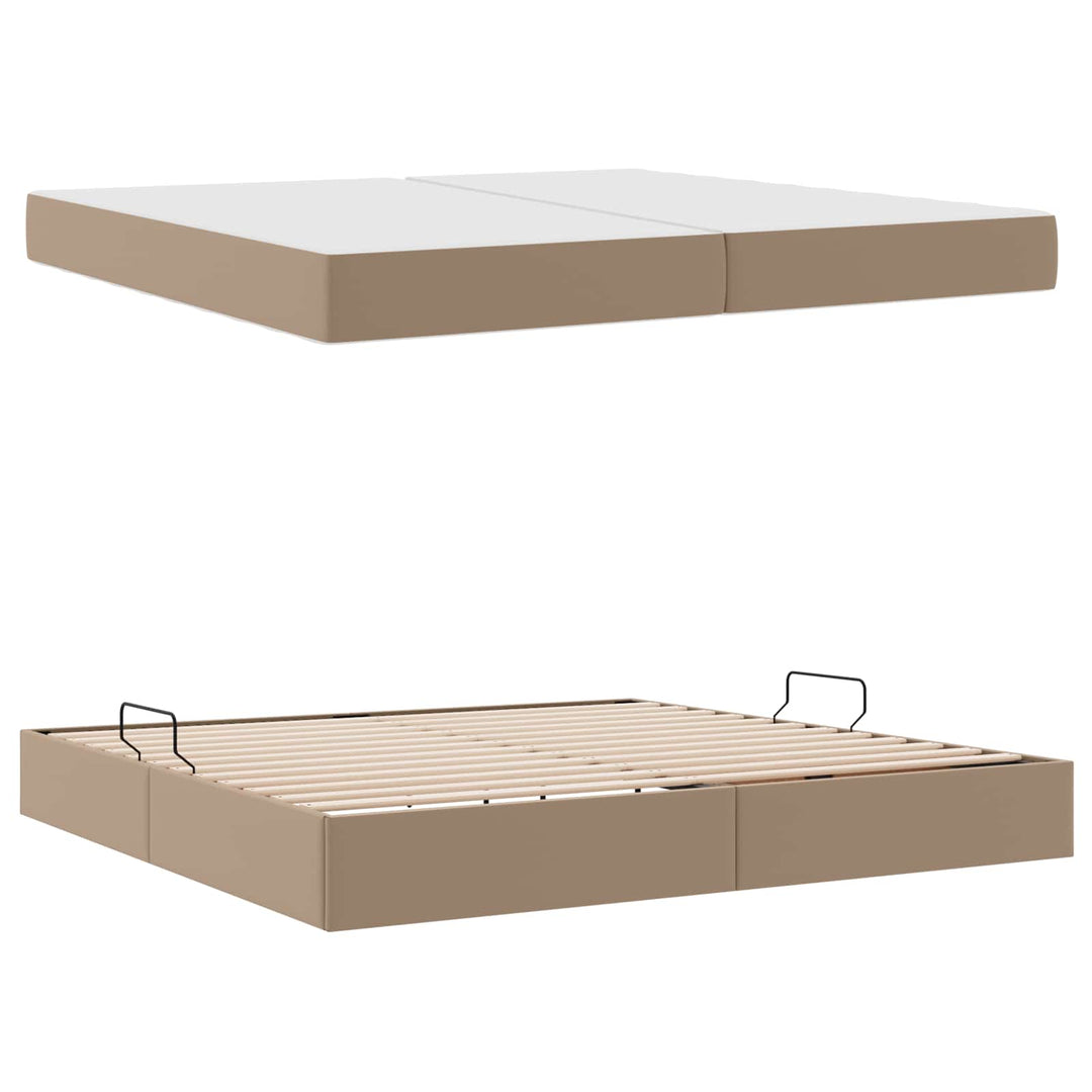 Seng med opbevaring og madras med madras 2 pcs Cappuccino Læder