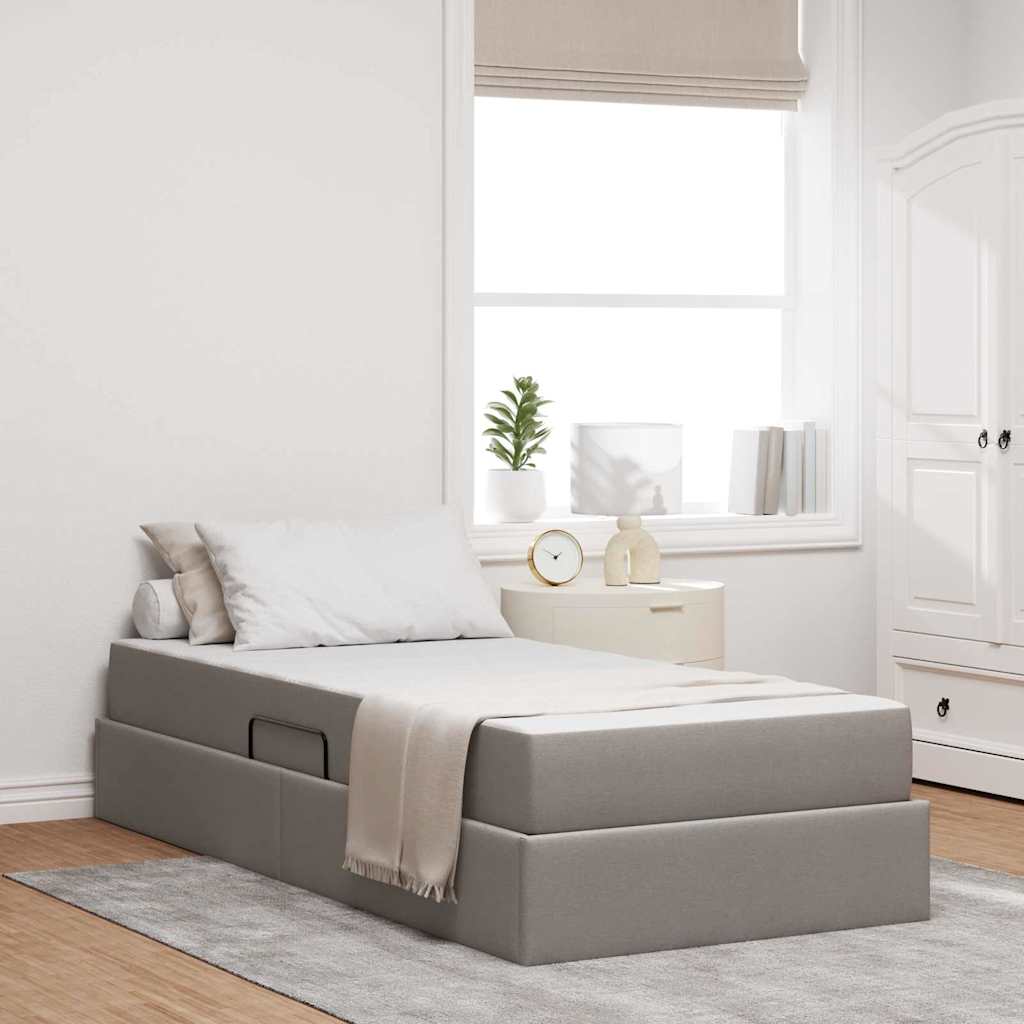 Seng med opbevaring og madras Gråbrun 90 x 190 cm Polyester