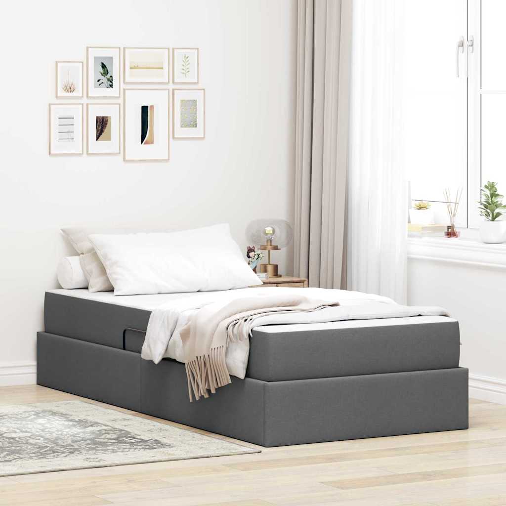 Seng med opbevaring og madras Mørkegrå 90 x 200 cm Polyester