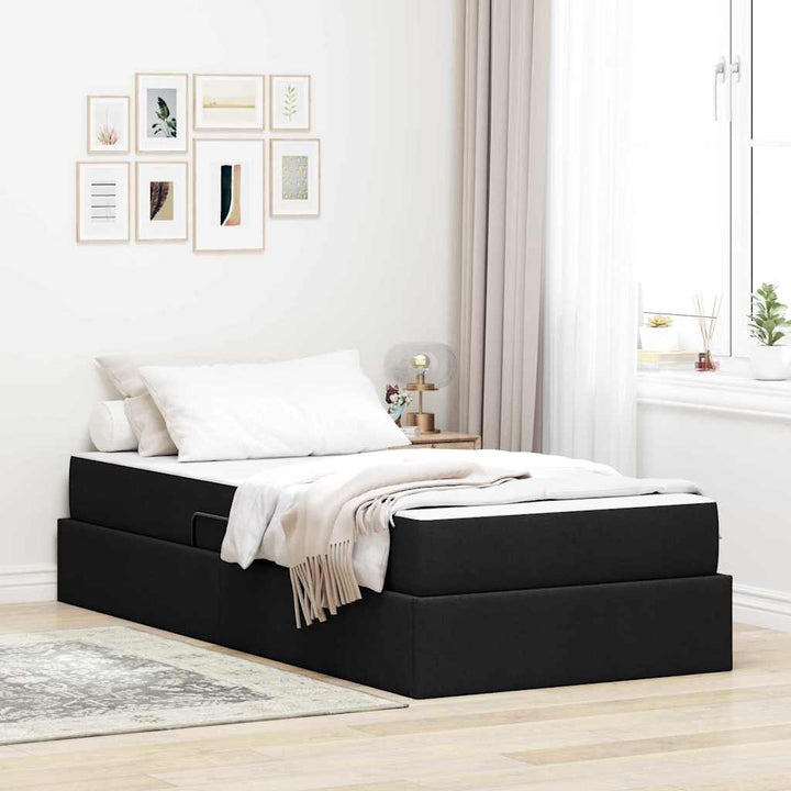 Seng med opbevaring og madras Sort 90 x 200 cm Polyester
