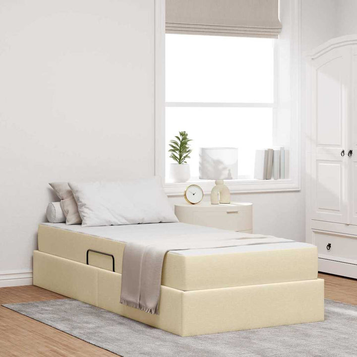 Seng med opbevaring og madras Creme 90 x 200 cm Polyester
