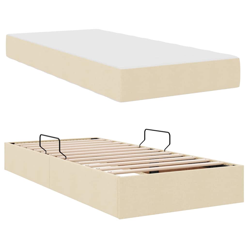 Seng med opbevaring og madras Creme 90 x 200 cm Polyester