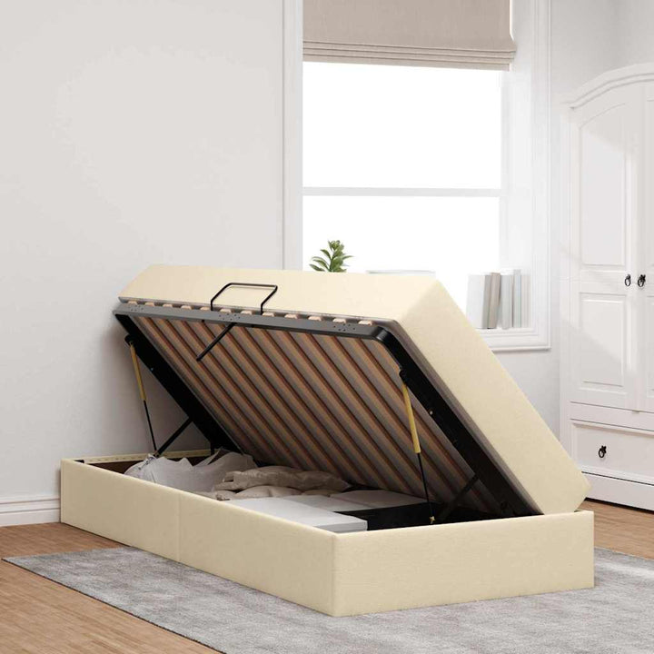 Seng med opbevaring og madras Creme 100 x 200 cm Polyester