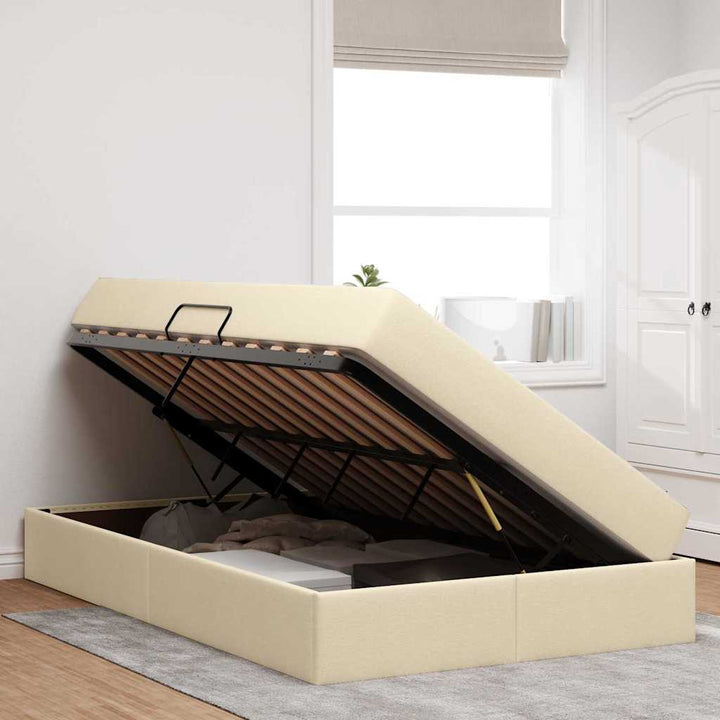 Seng med opbevaring og madras Creme 120 x 200 cm Polyester