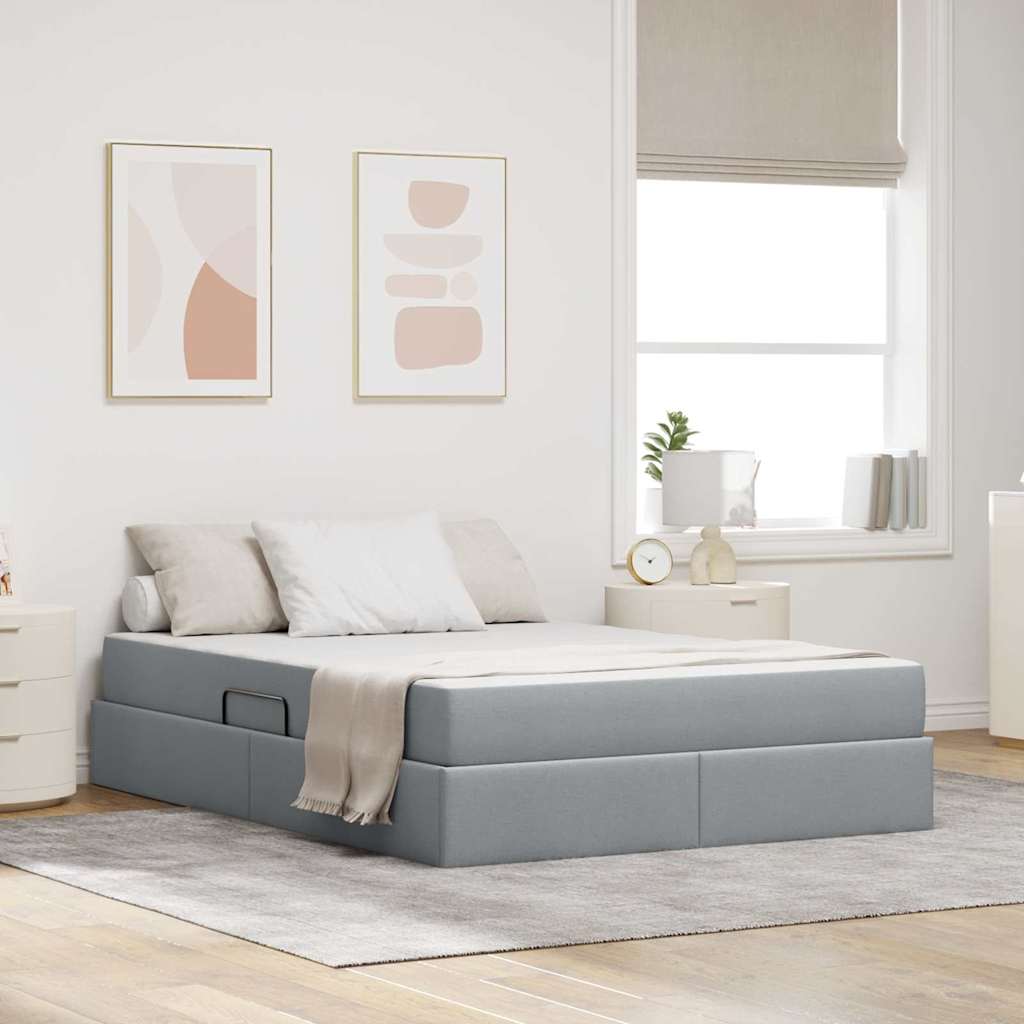 Seng med opbevaring og madras Lysegrå 140 x 190 cm Polyester