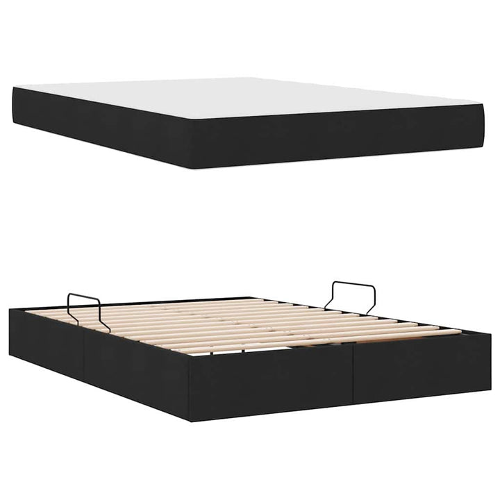 Seng med opbevaring og madras Sort 140 x 190 cm Polyester