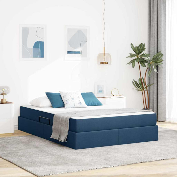Seng med opbevaring og madras Blå 140 x 190 cm Polyester