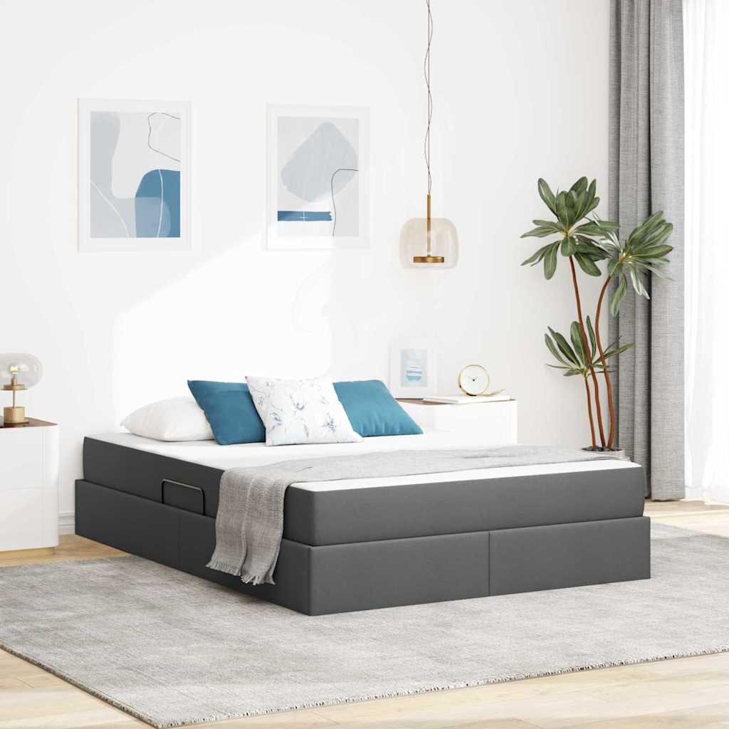 Seng med opbevaring og madras Mørkegrå 140 x 200 cm Polyester