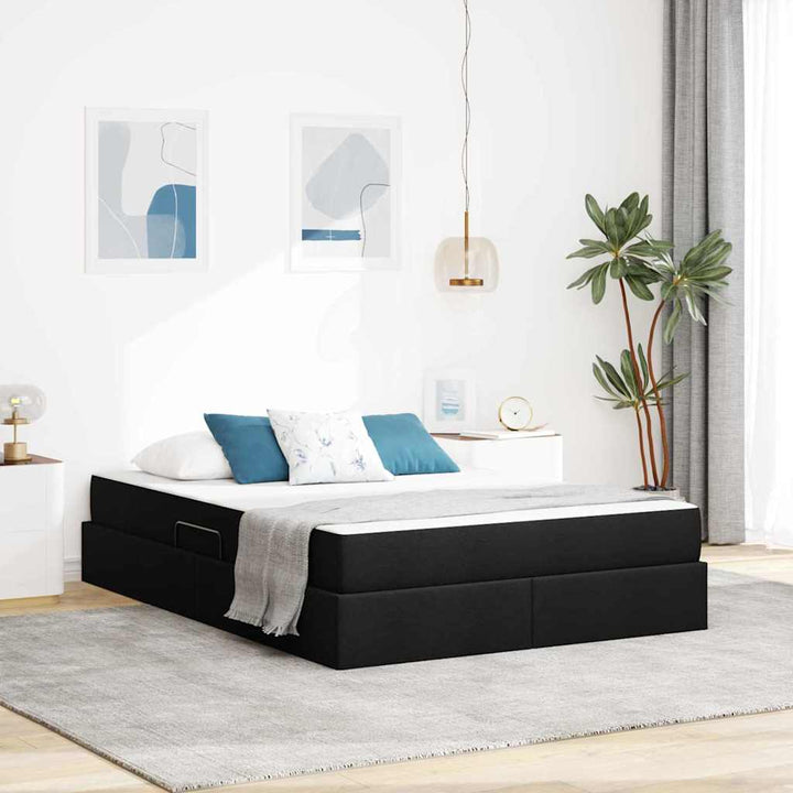 Seng med opbevaring og madras Sort 140 x 200 cm Polyester