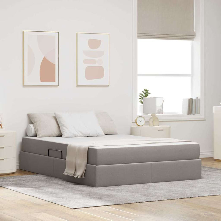 Seng med opbevaring og madras Gråbrun 140 x 200 cm Polyester