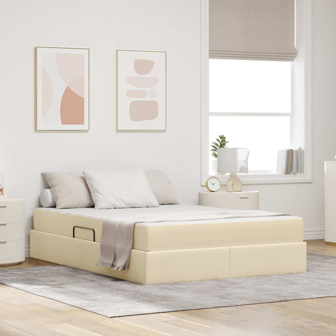 Seng med opbevaring og madras Creme 140 x 200 cm Polyester