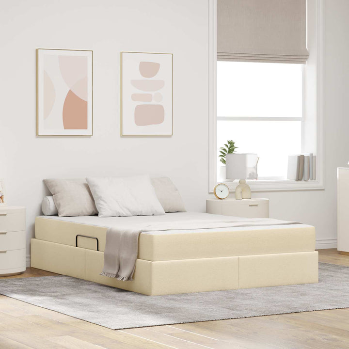 Seng med opbevaring og madras Creme 140 x 200 cm Polyester