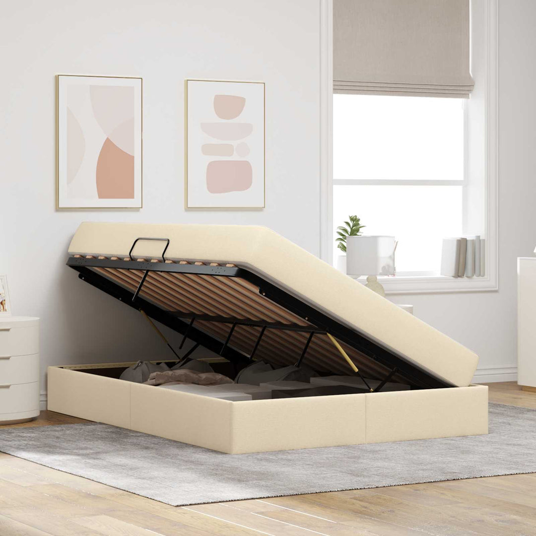 Seng med opbevaring og madras Creme 140 x 200 cm Polyester