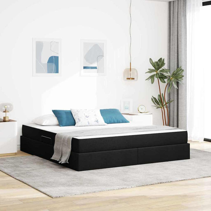 Seng med opbevaring og madras Sort 160 x 200 cm Polyester