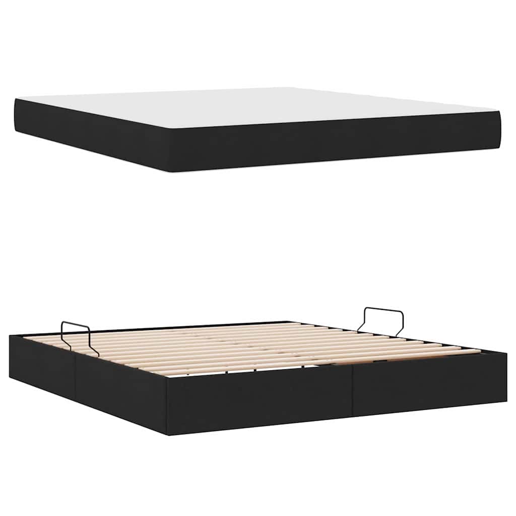 Seng med opbevaring og madras Sort 160 x 200 cm Polyester