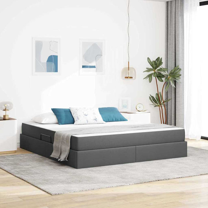 Seng med opbevaring og madras Mørkegrå 180 x 200 cm Polyester