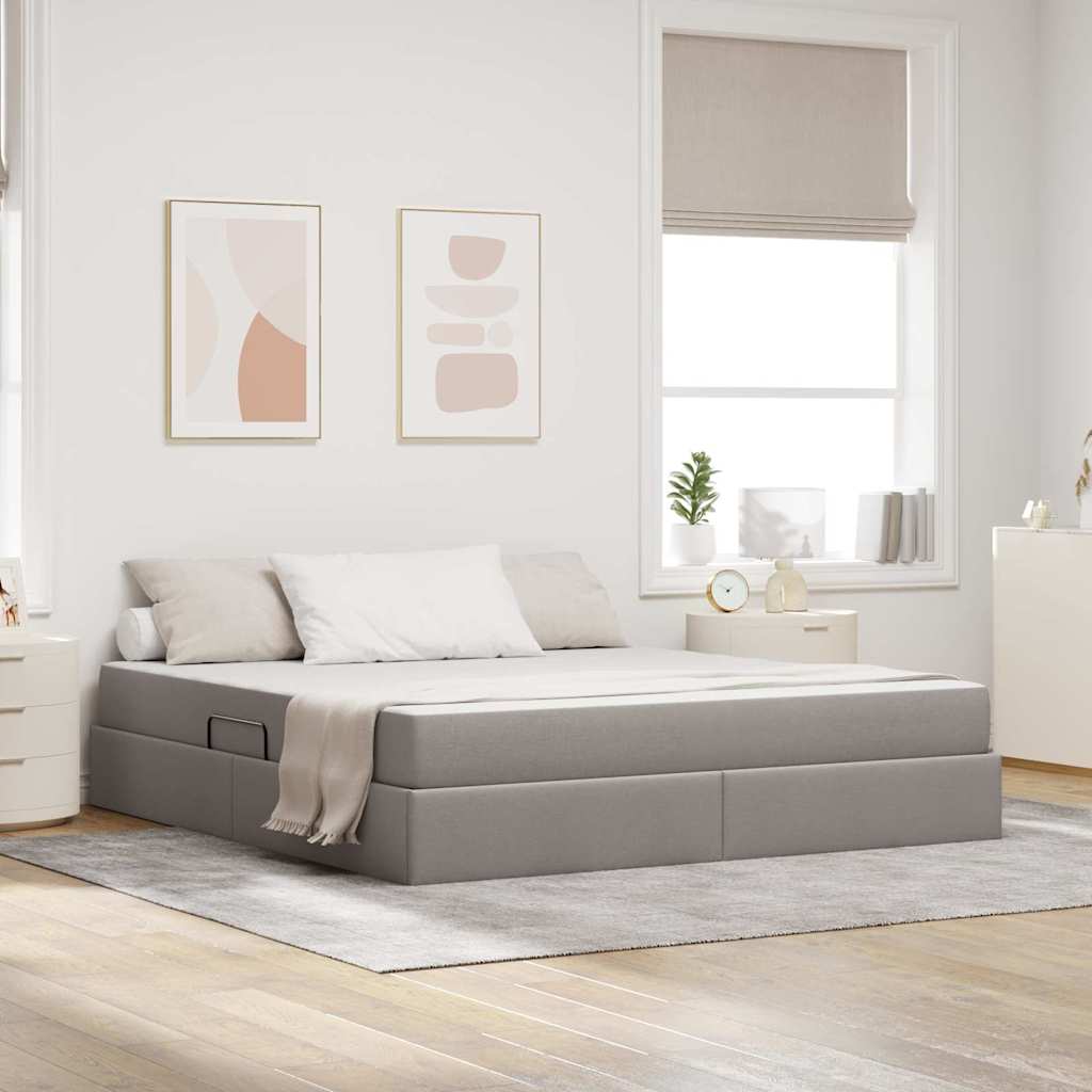 Seng med opbevaring og madras Gråbrun 180 x 200 cm Polyester