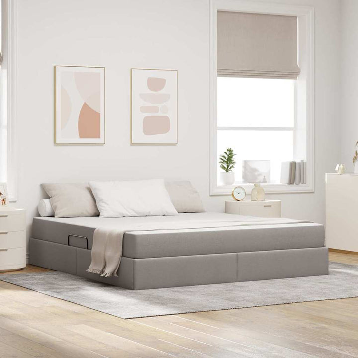 Seng med opbevaring og madras Gråbrun 180 x 200 cm Polyester
