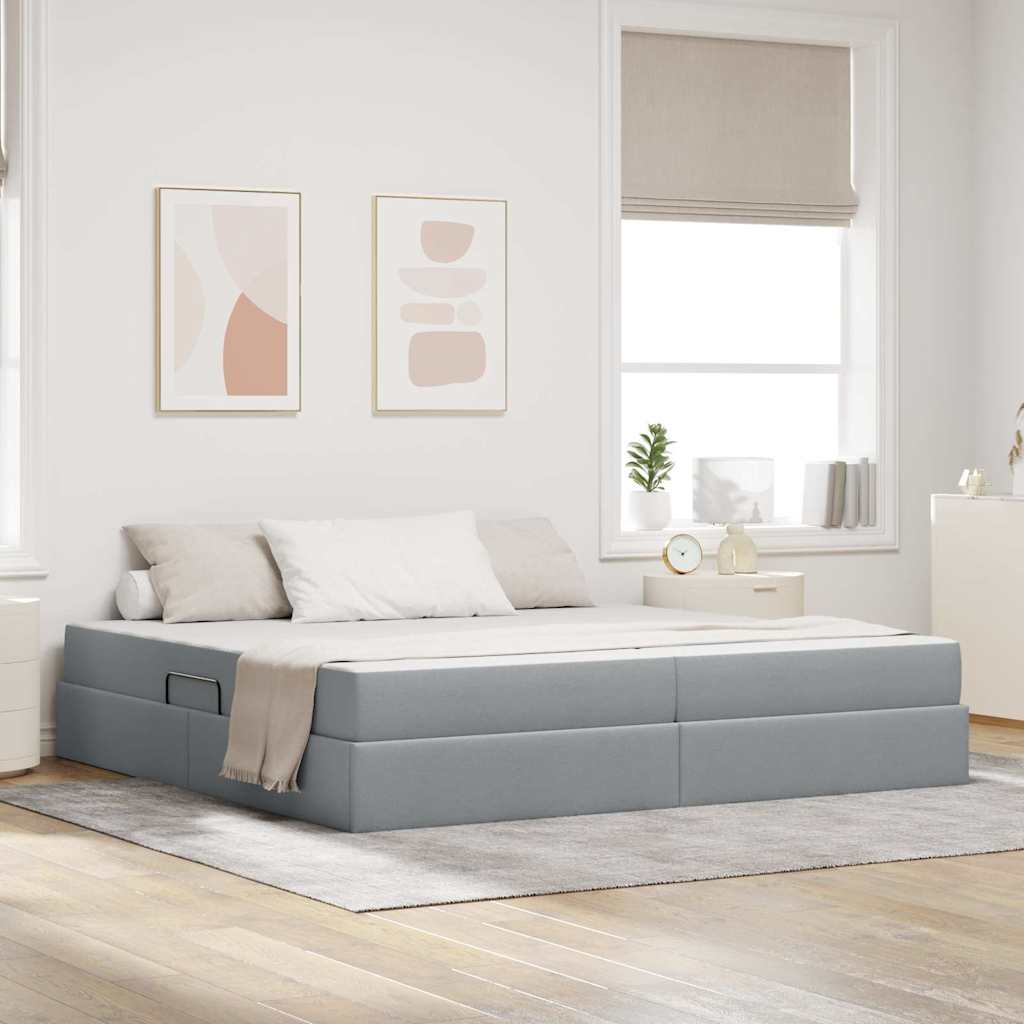 Seng med opbevaring og madras Lysegrå 200 x 200 cm Polyester