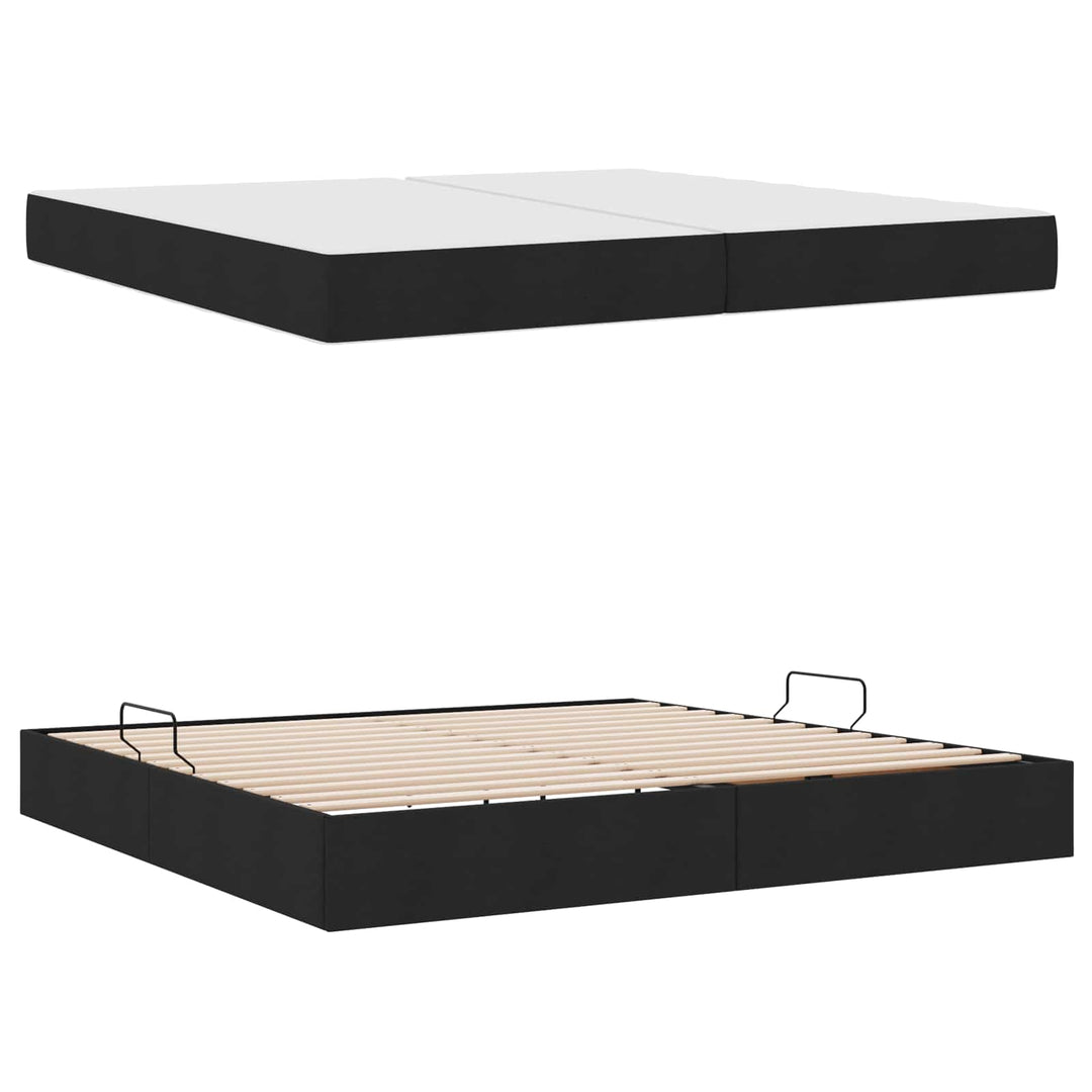 Seng med opbevaring og madras Sort 200 x 200 cm Polyester