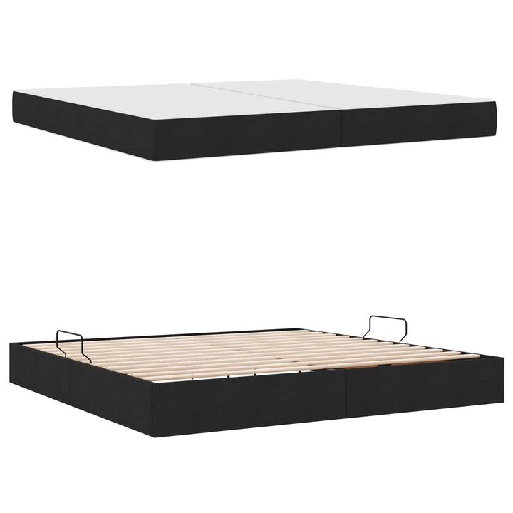 Seng med opbevaring og madras Sort 200 x 200 cm Polyester
