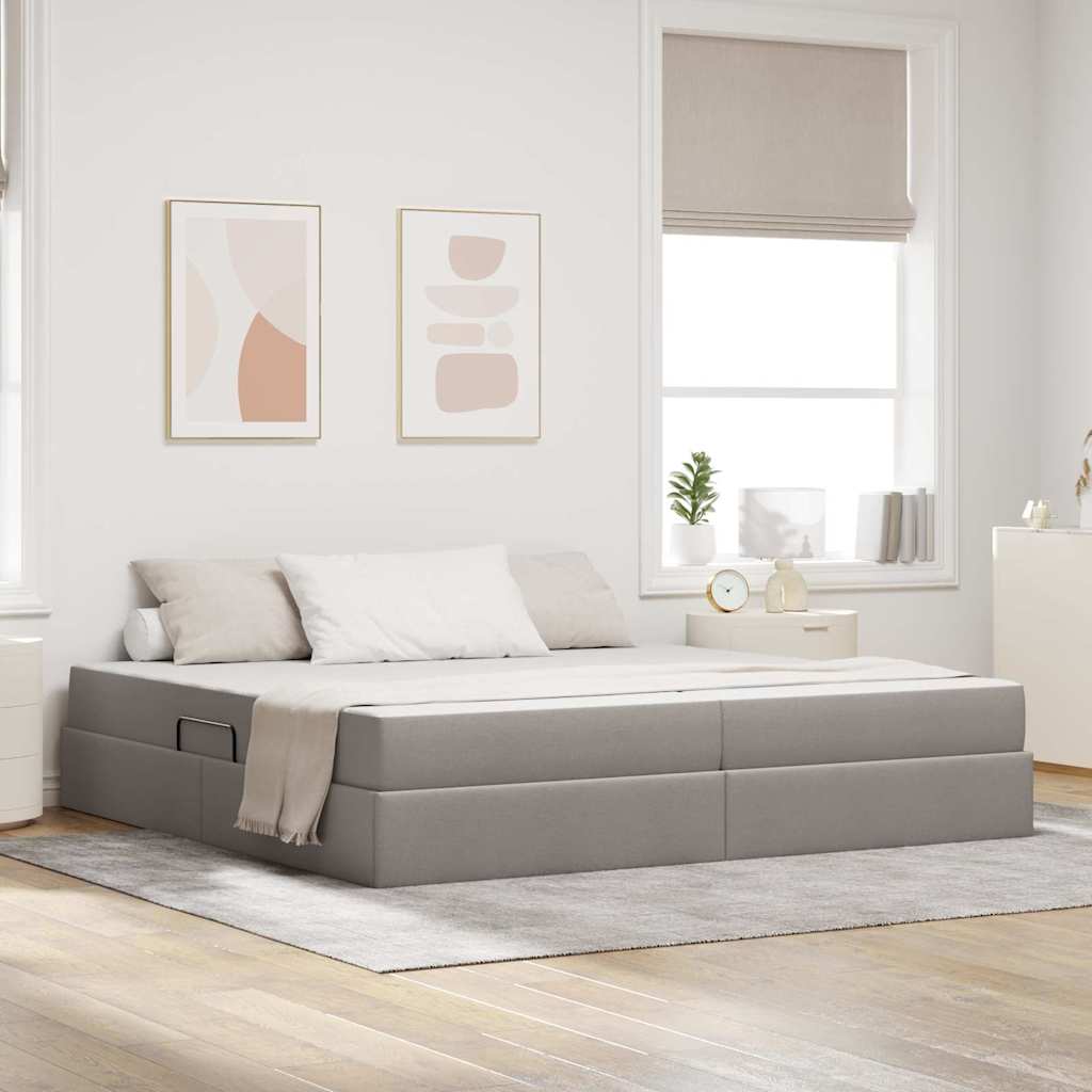 Seng med opbevaring og madras Gråbrun 200 x 200 cm Polyester