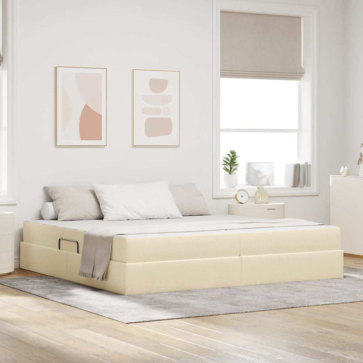 Seng med opbevaring og madras Creme 200 x 200 cm Polyester