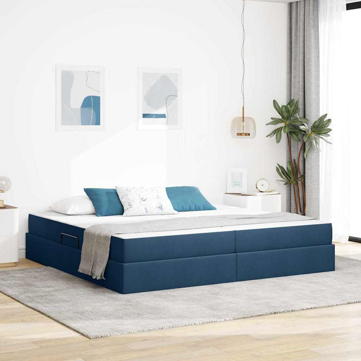 Seng med opbevaring og madras Blå 200 x 200 cm Polyester