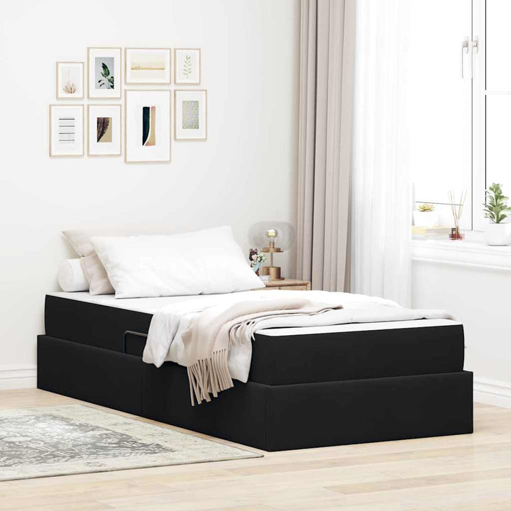 Seng med opbevaring og madras Sort 90 x 200 cm Fløjl
