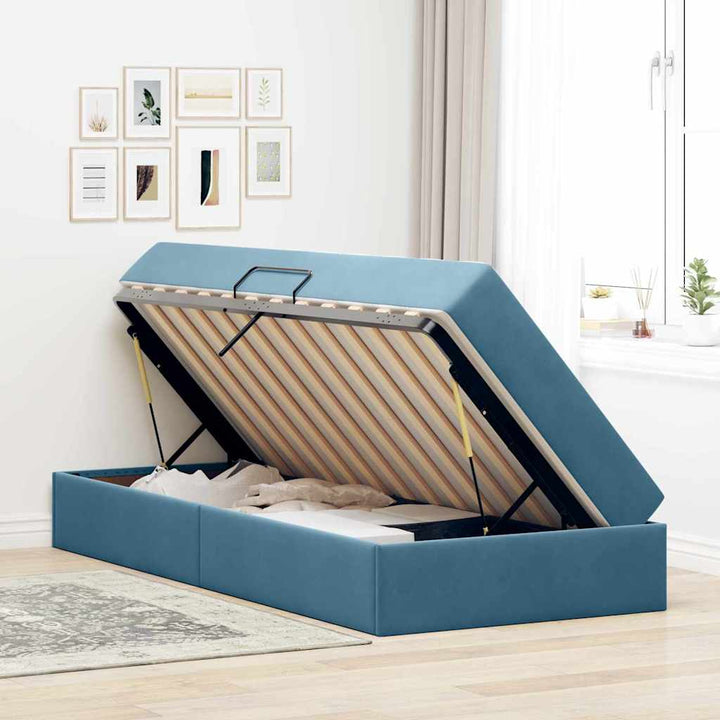 Seng med opbevaring og madras Mørk blå 90 x 200 cm Fløjl