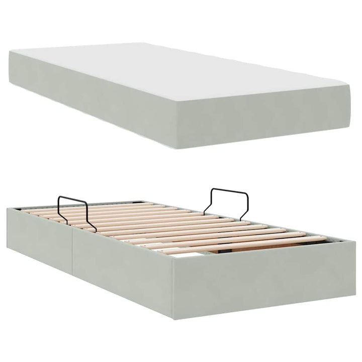 Seng med opbevaring og madras Lysegrå 100 x 200 cm Fløjl